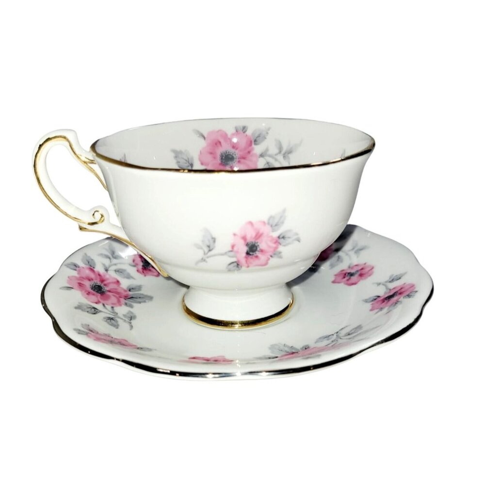 Royal Standard Teacup and Saucer Hand Painted Roses Gold Trim Bone China England